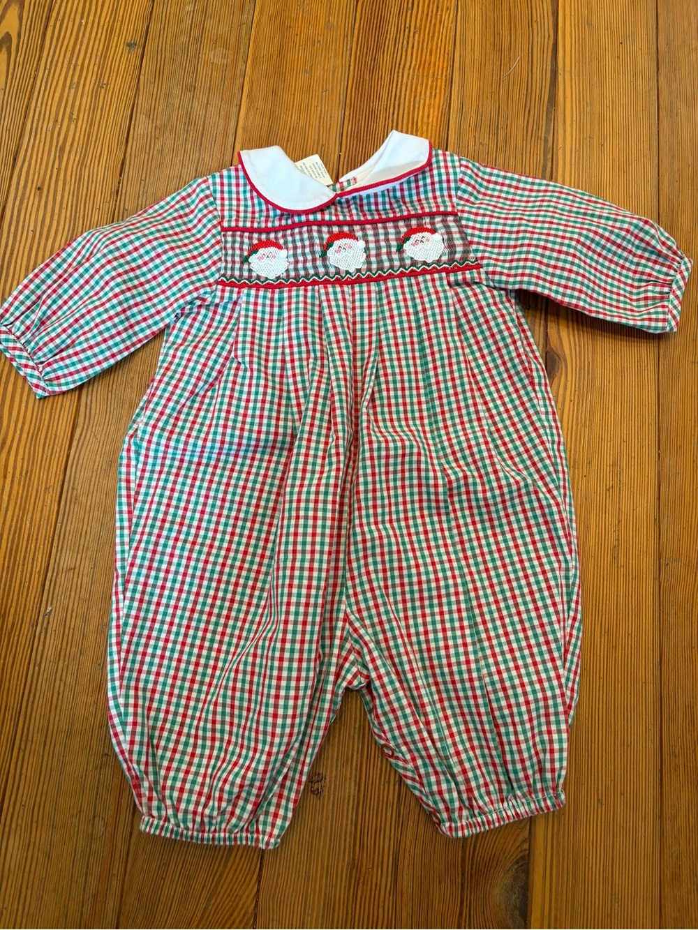 Smocked Holiday Christmas Plaid Boys One-Piece in Red and Green